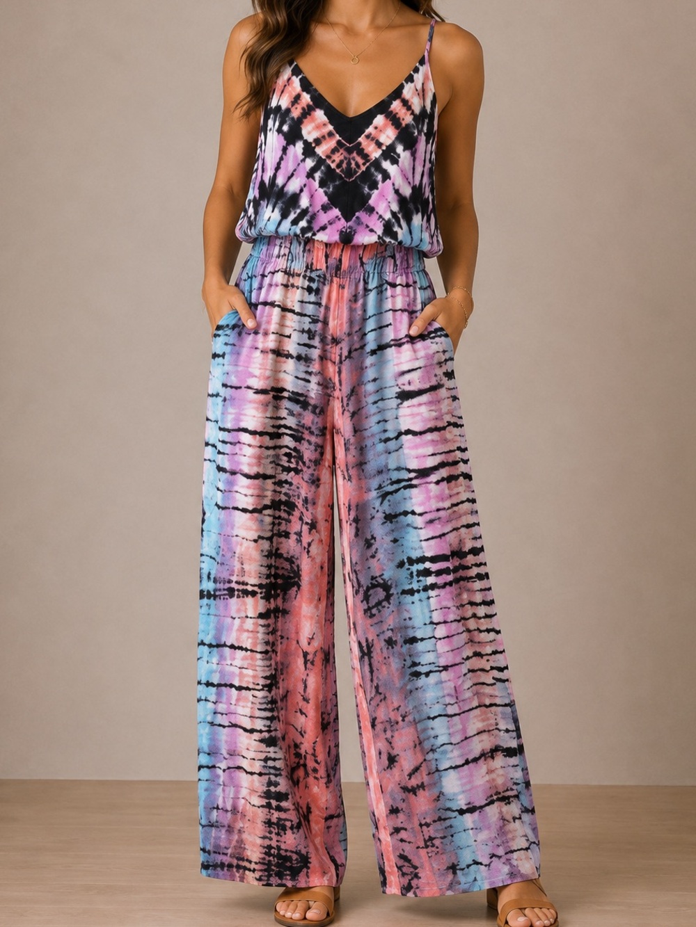 Indah Tie Dyed‎ Jumpsuit With Fringe at top
